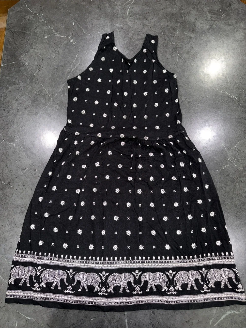 Old Navy Black tank Dress with White Elephant Border